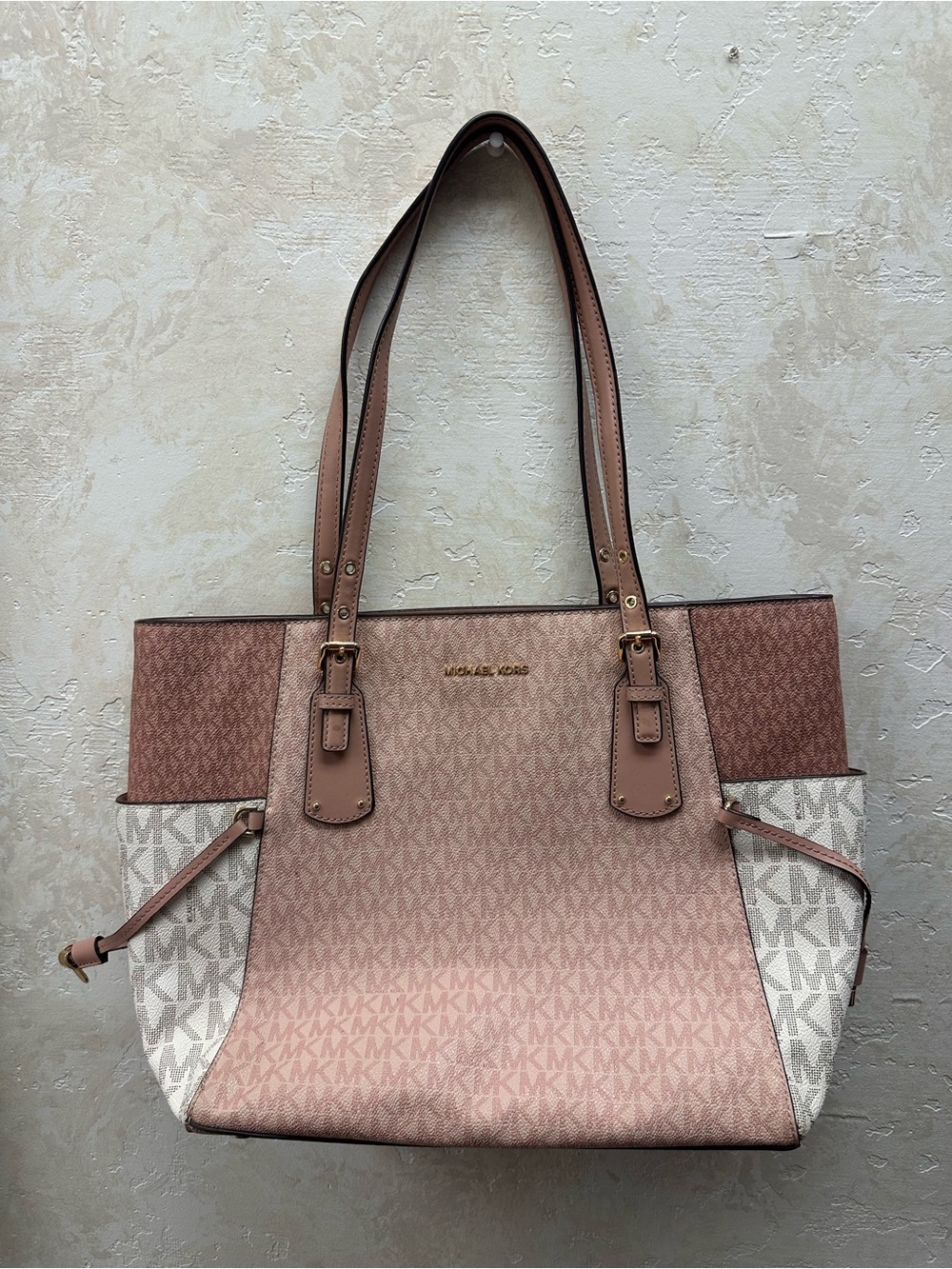 Michael Kors Blush and Ivory MK Signature Tote